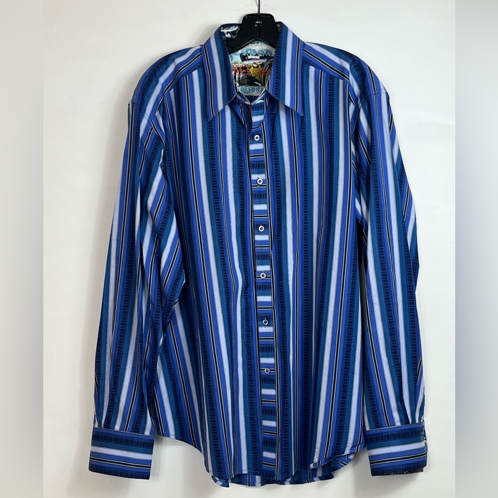 Robert Graham Men’s Multicolor Striped Button Down Shirt Contrast Cuffs Sz XL